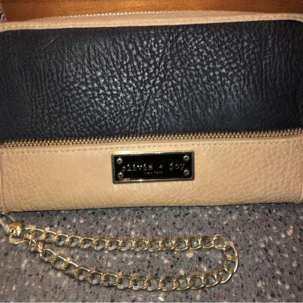 Olivia + Joy Black and Beige Two-Tone Chain Strap Wristlet Handbag